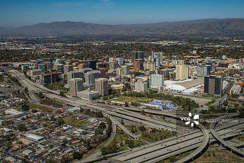 圣何塞市中心城市天际线航拍（含谷歌、eBay、Adobe）图片素材