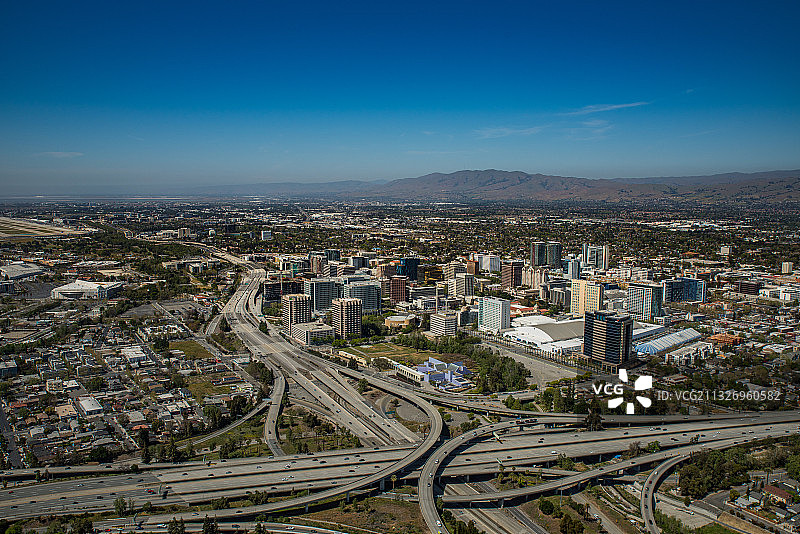 圣何塞市中心城市天际线航拍（含谷歌、eBay、Adobe）图片素材