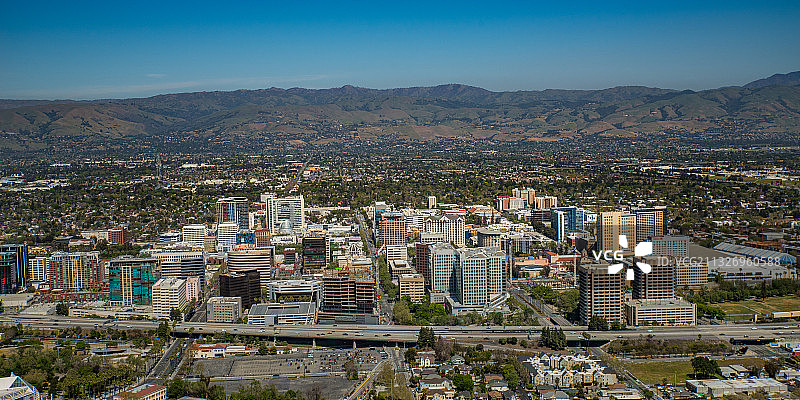 圣何塞市中心城市天际线航拍（含谷歌、eBay、Adobe）图片素材