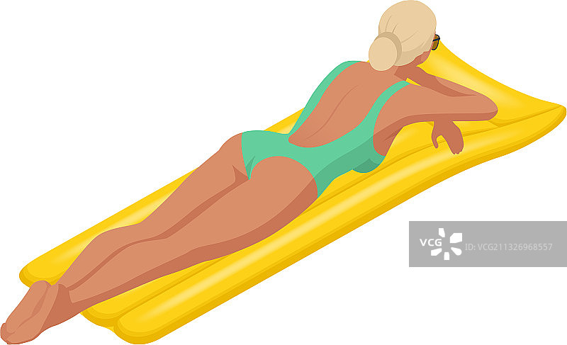 2.5D年轻女人在充气床垫上图片素材