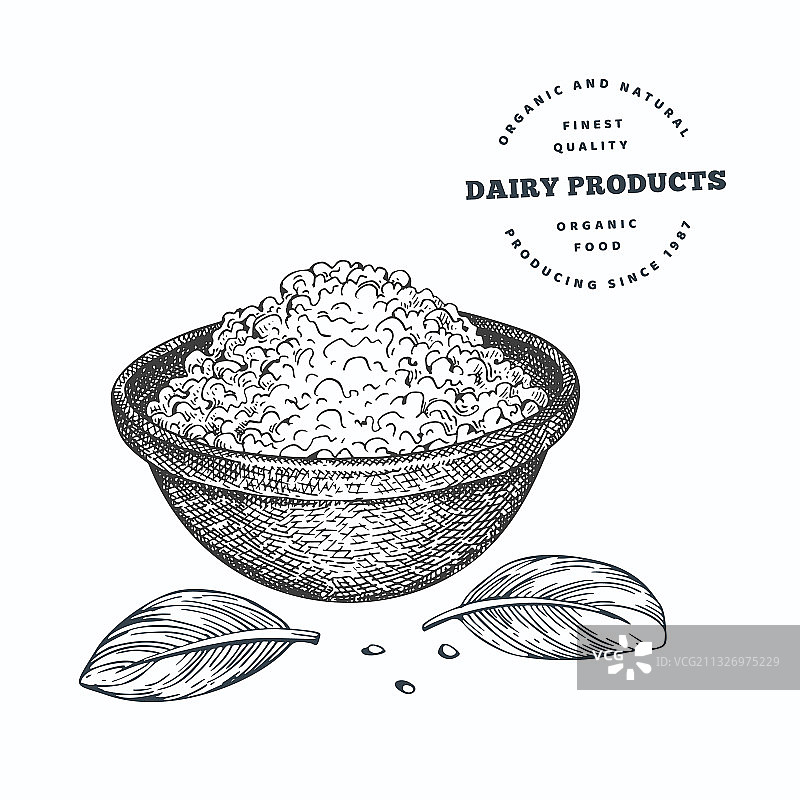 手绘风格碗装农家干酪图片素材