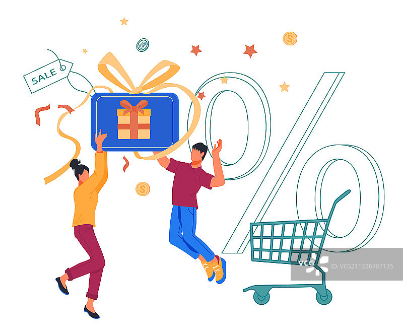 人们欢欣鼓舞地跳跃，手里拿着礼券图片素材