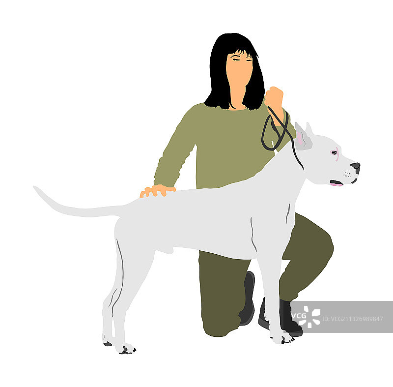 牵绳的女人和美国斯塔福犬图片素材