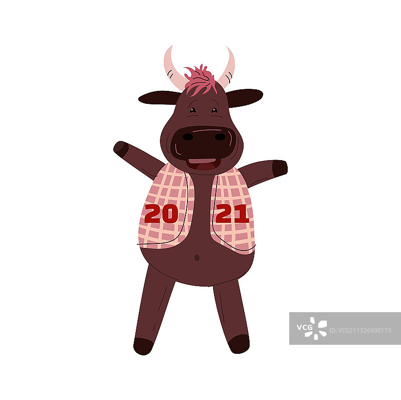 格子花纹中的可爱卡通公牛图片素材