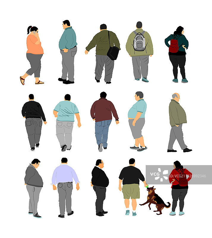 正在走路的、超重的胖男人图片素材
