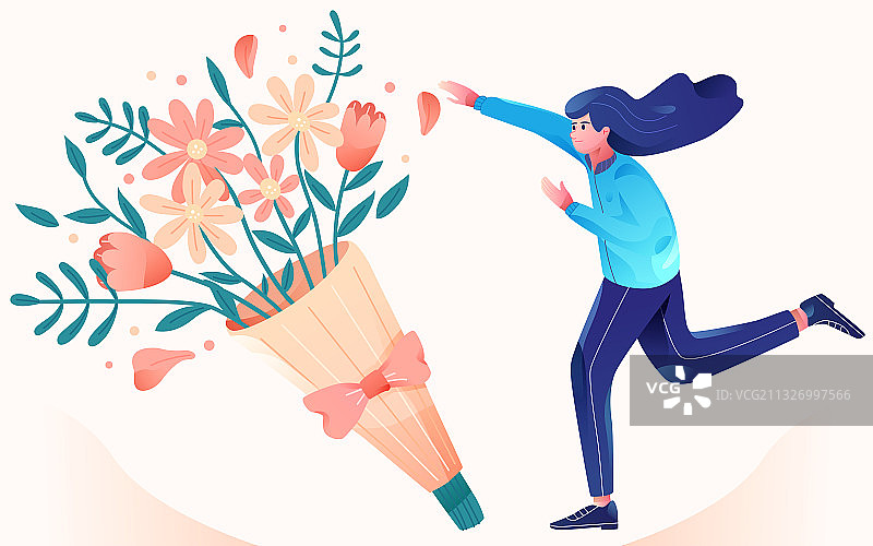 卡通母亲节情人节鲜花贺卡矢量插画素材模版图片素材