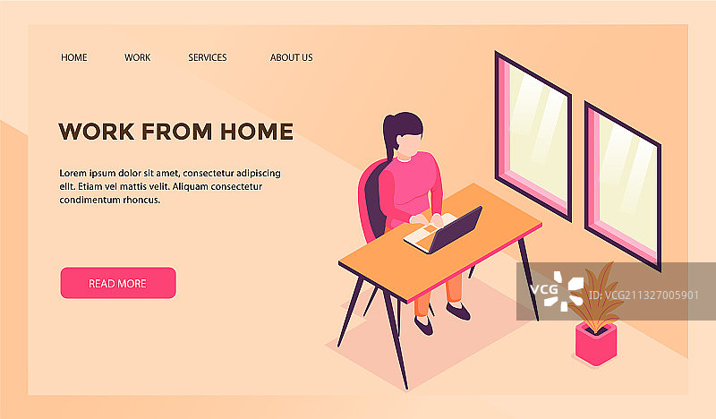 用于网站模板的在家工作概念图片素材