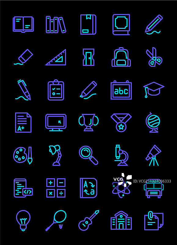 蓝色线条现代风格教育图标集图片素材