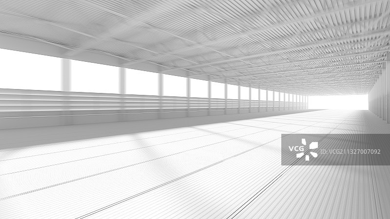 三维渲染的白模工厂隧道图片素材