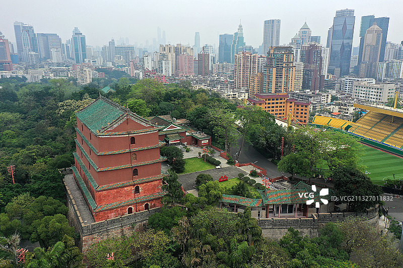 广东省广州市越秀区越秀公园古城墙广州博物馆航拍图片素材