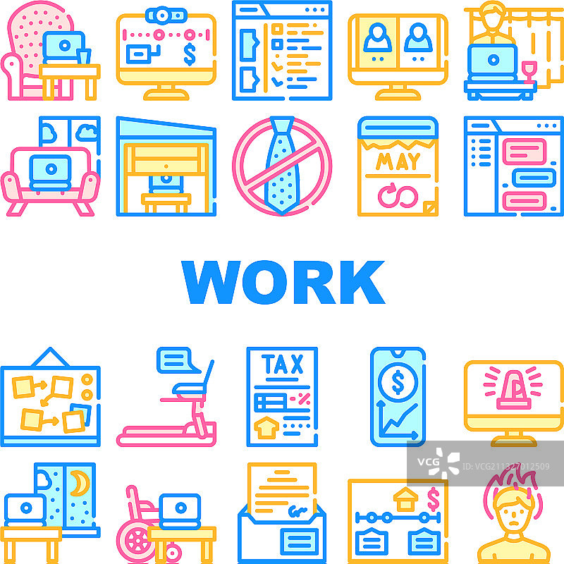 在家远程工作图标集图片素材