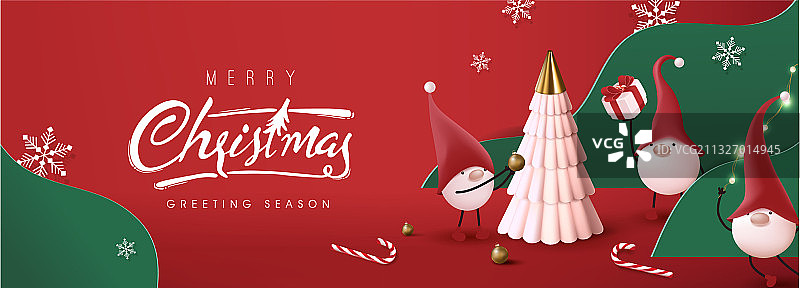圣诞快乐banner与可爱的小地精图片素材