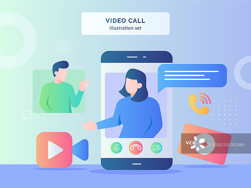 视频通话场景：女性在智能手机上交谈图片素材