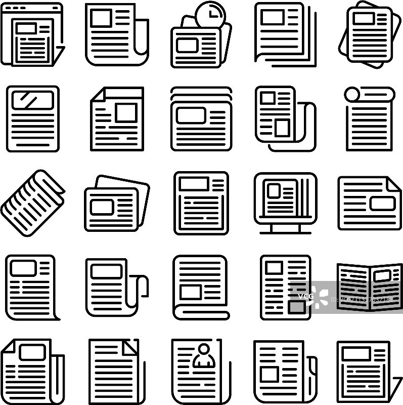 报纸图标集轮廓样式图片素材
