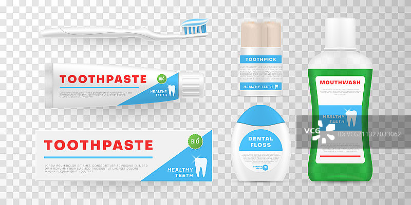 牙齿清洁用品逼真模型图片素材