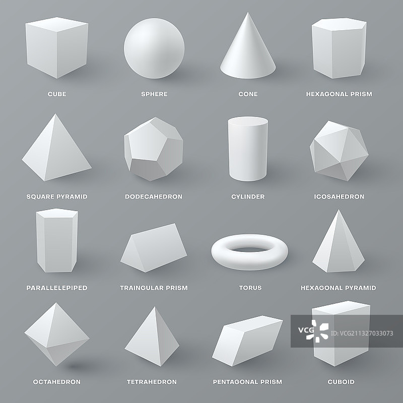 锥形几何图形逼真模型套装图片素材