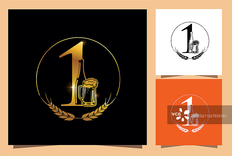 金色玻璃瓶啤酒数字1图片素材