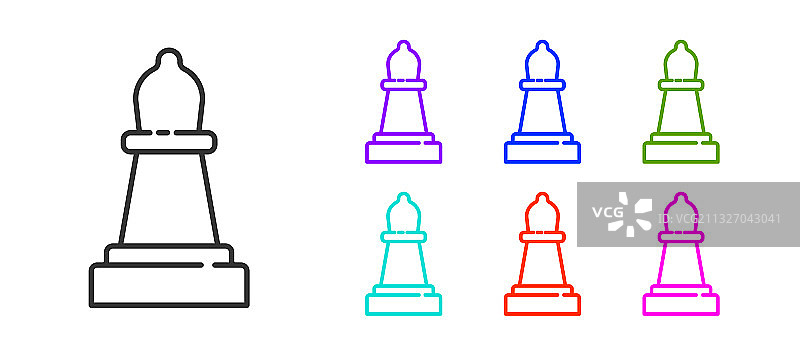 白色背景上的黑色线条国际象棋图标图片素材
