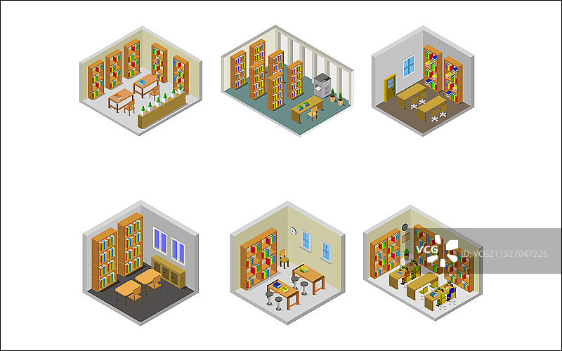 2.5D图书馆房间场景图片素材