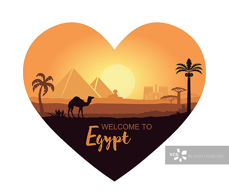 日落时埃及心形景观图案图片素材