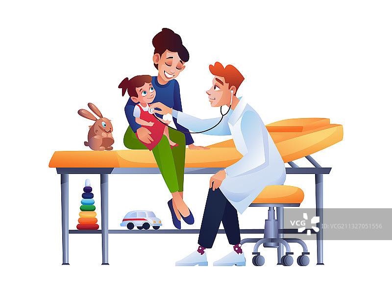 儿童在医院接受儿科医生检查图片素材