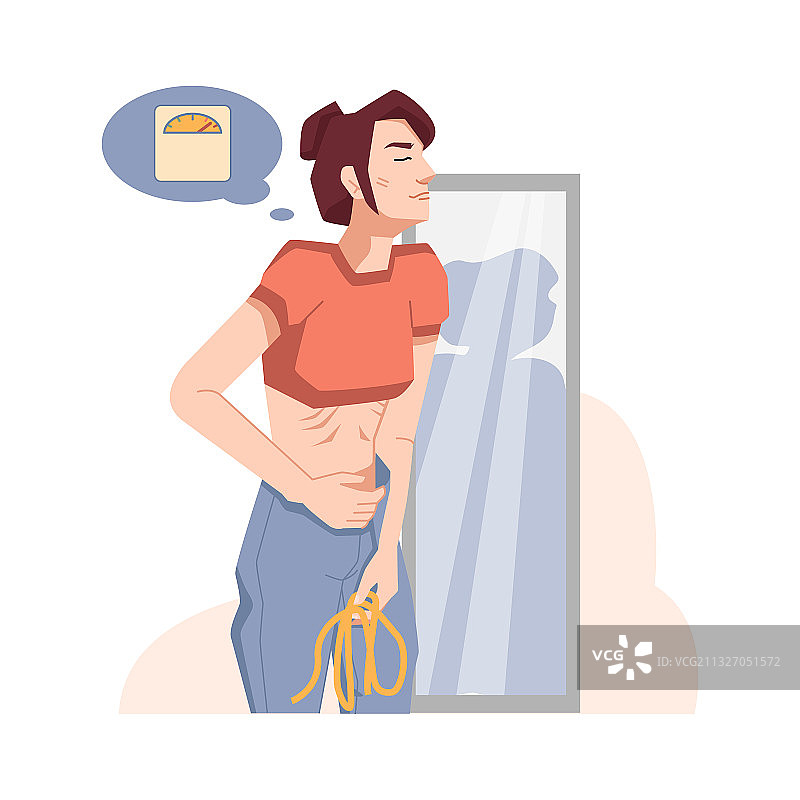 厌食症：认为自己肥胖的瘦弱女人图片素材