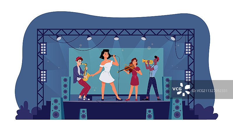 聚光灯下的乐队舞台图片素材