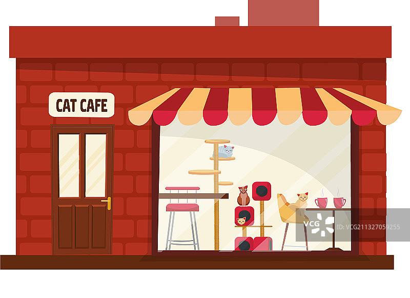 单层猫咪咖啡馆建筑外观图片素材