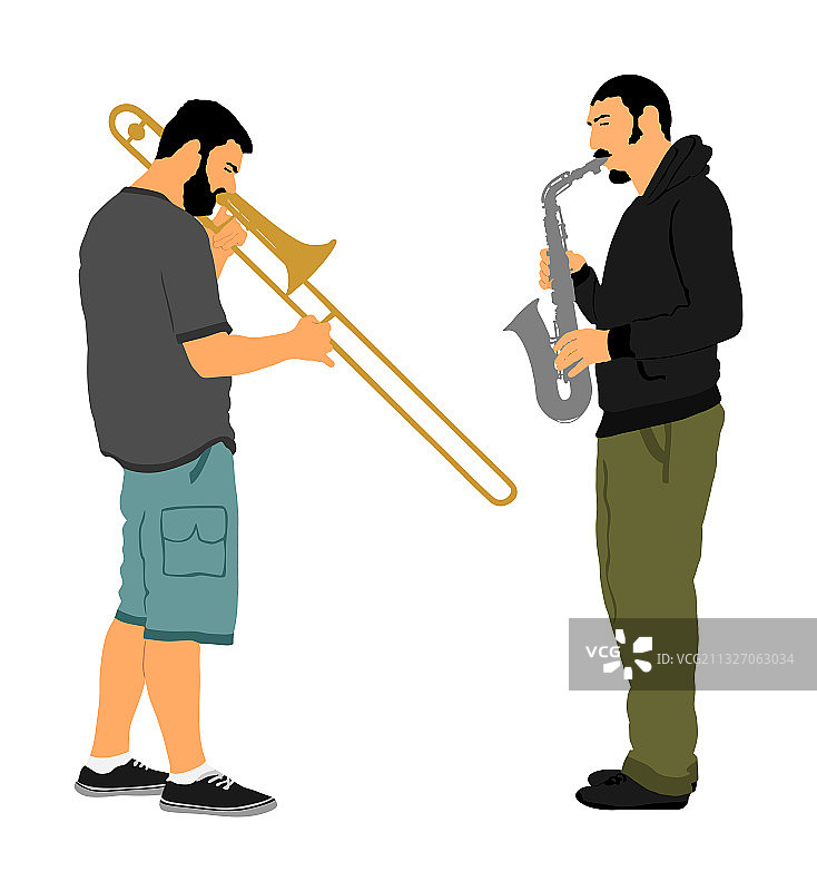 长号和萨克斯管演奏者的二重奏音乐图片素材