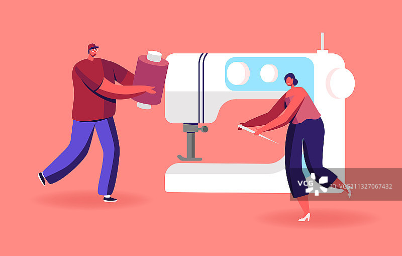 在巨大的服装上进行微小的缝纫修补图片素材