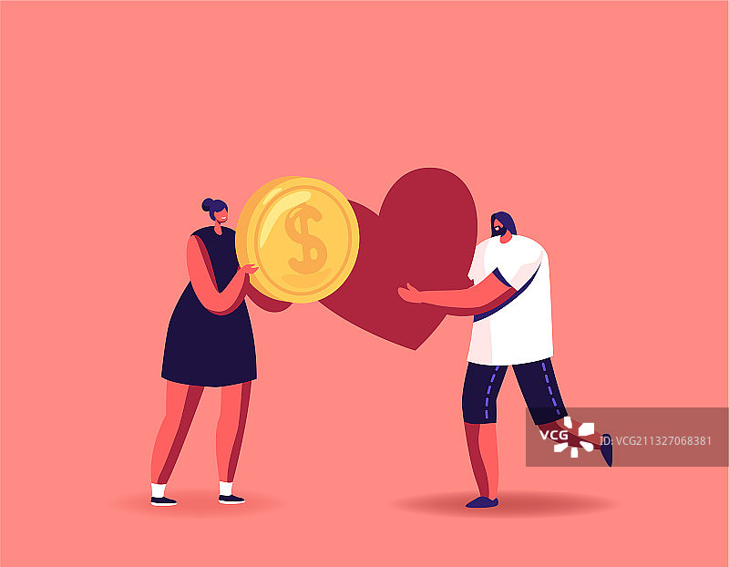 捐赠金钱和爱心的概念小人图片素材