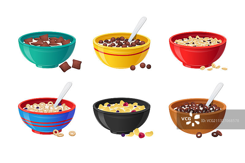 陶瓷碗装谷物早餐牛奶套装图片素材