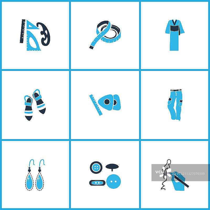 带尺子粉笔的彩色风格图标图片素材