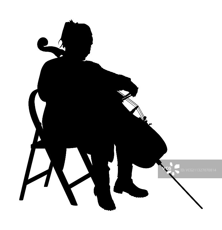 女人大提琴家坐着演奏大提琴的轮廓图片素材