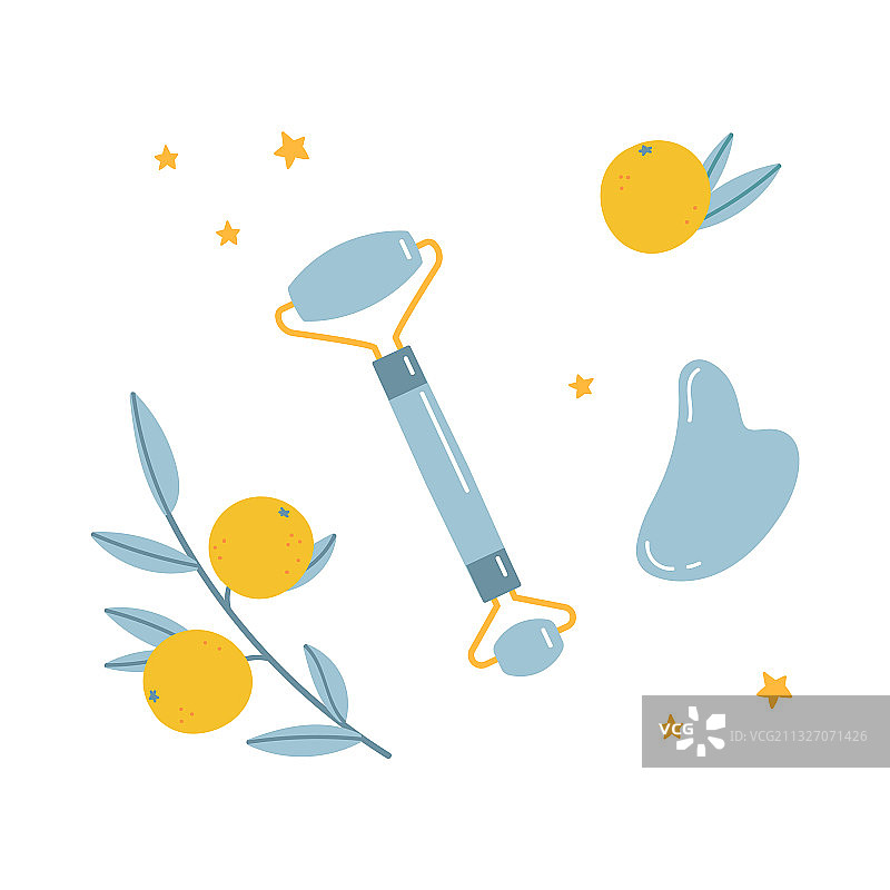 用于SPA按摩刮痧的护肤产品套装图片素材