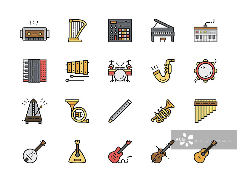 乐器彩色线条图标钢琴图片素材