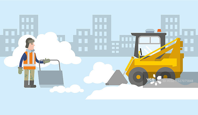 拖拉机和清洁工正在清扫积雪图片素材