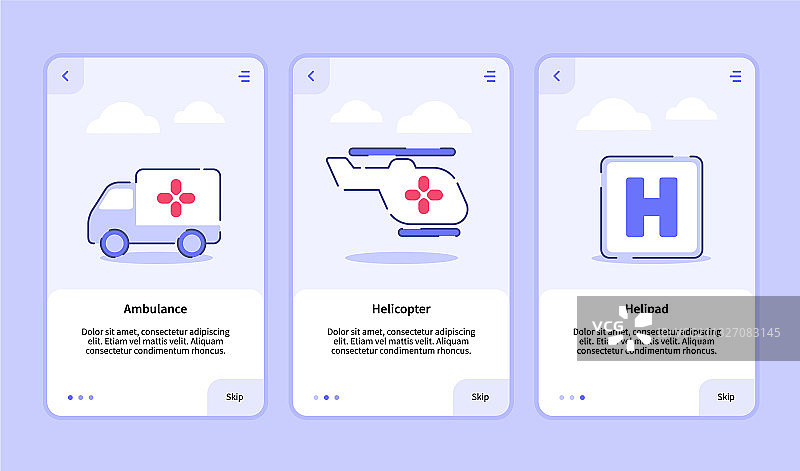 医疗图标：救护车、直升机、直升机停机坪图片素材