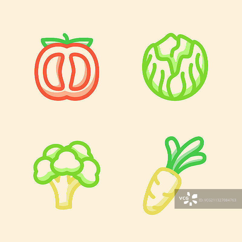 蔬菜图标合集：番茄和卷心菜图片素材