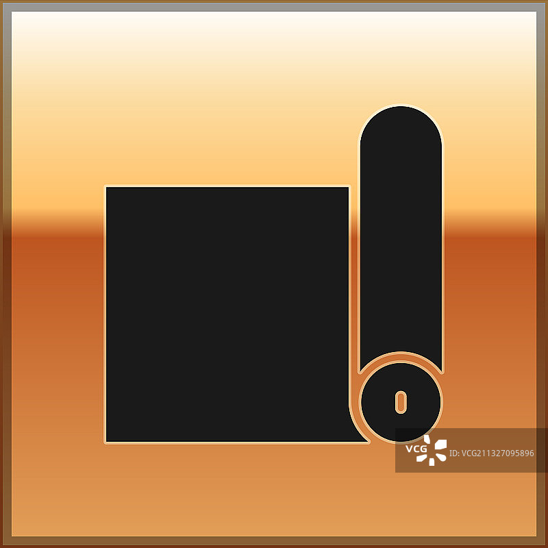 金色背景上的黑色健身垫卷图标图片素材