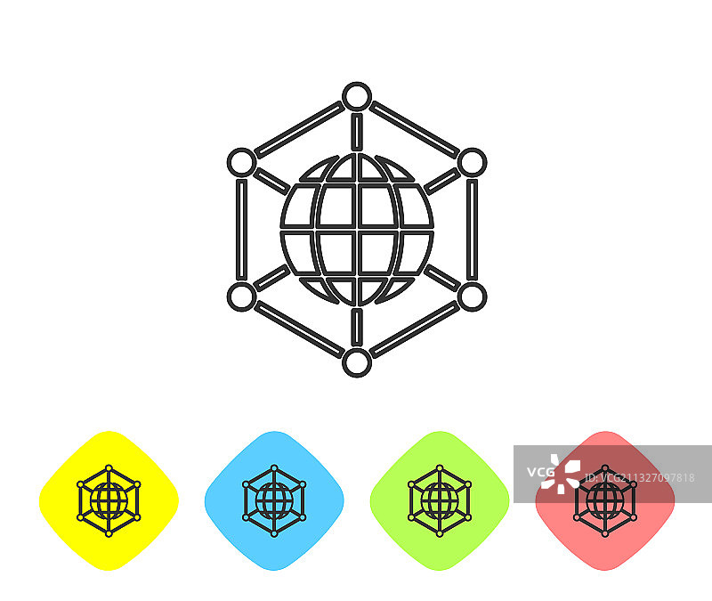 灰色线条全球技术或社交网络图标图片素材