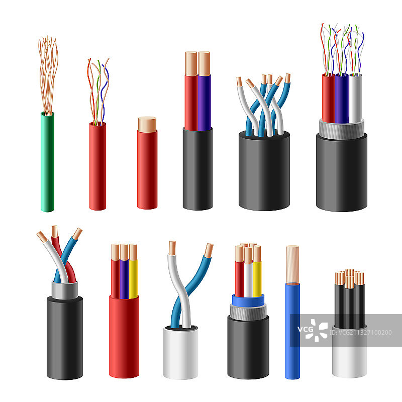 不同规格的铜制电缆套装图片素材
