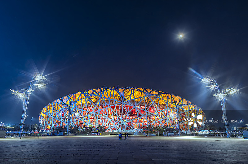 北京鸟巢的夜景与日落图片素材