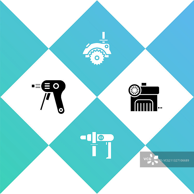 热熔胶枪、电钻和圆锯组合图片素材