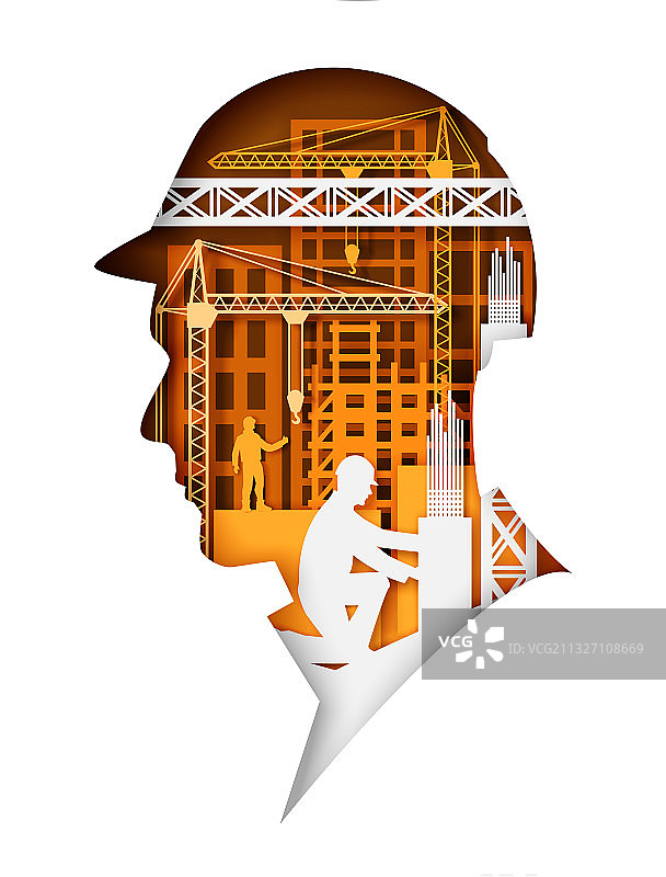 戴安全帽的建筑工人剪纸头像图片素材