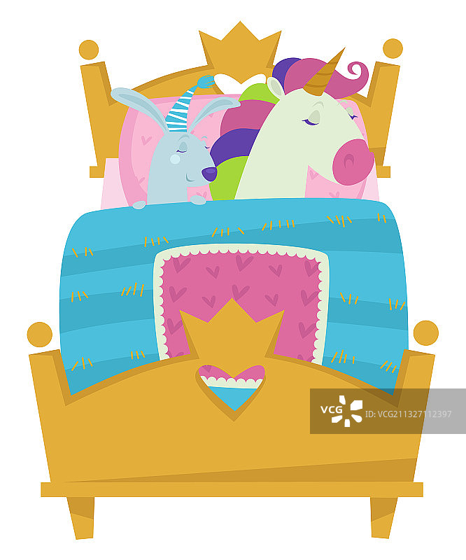 睡着的独角兽和兔子童话角色图片素材