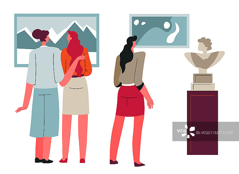 周末朋友们在画廊参观艺术展图片素材