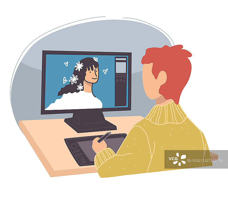 绘图电脑上的平面设计师或修图师图片素材