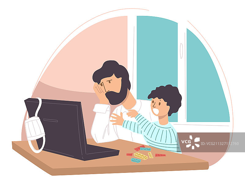 在家使用笔记本电脑的沮丧的父子图片素材