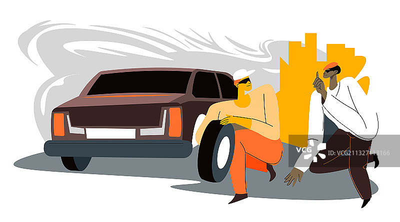 城市中偷轮胎的罪犯图片素材